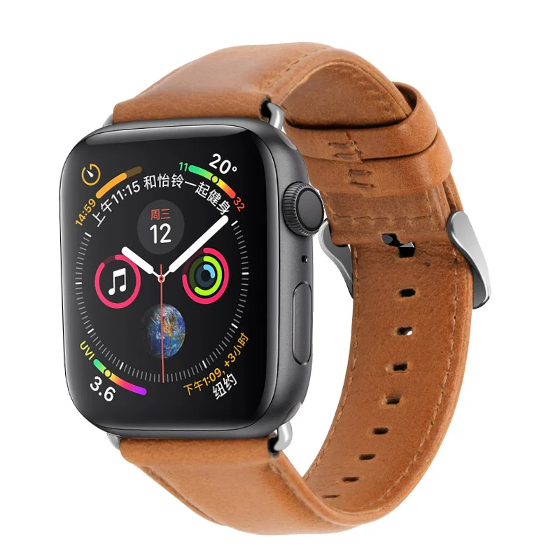 Из натуральной кожи петлевой ремень для apple watch группа 5 4 40 мм 44 мм, correa, ремешок для наручных часов iwatch, 42 мм, 38 мм, версия 3/2/1 браслет аксессуары - Цвет ремешка: brown silver clasp