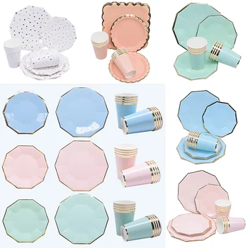 

Orange Pink Blue Light Green Disposable Tableware Party Paper Plates Cups Napkins Baby Shower Birthday Party Decoration Supplies