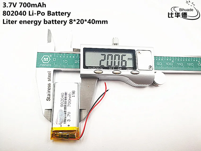 Хорошего качества 3,7 в, 700 мАч, 802040 полимерный литий-ионный/литий-ионный аккумулятор для игрушек, банка питания, gps, mp3, mp4