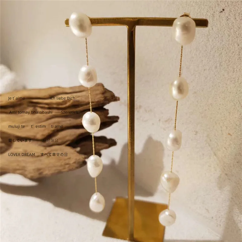 Peri'sBox Long Thread Natural Freshwater Pearl Earrings Beaded Pearl Tassel Earrings for Women Elegant Minimalist Jewelry 2020 - Image 4