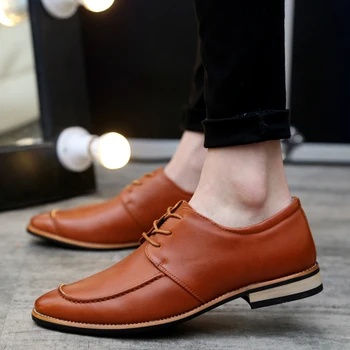 

2019 Split Leather Business Men Shoes Fashion Men Flats Pointed Toe Fashionable Office Men Dress Shoes Trend Oxfords Junior
