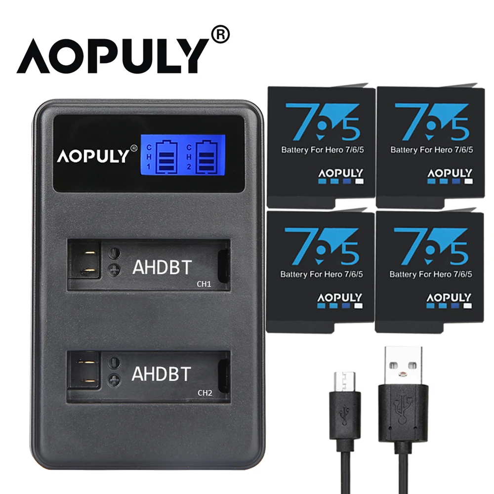 AOPULY 5 шт. 1600 мАч hero 5 GoPro hero 5 hero 5 батарея AHDBT-501 батарея для Go Pro 5 GoPro hero 5 батарея для экшн-камеры