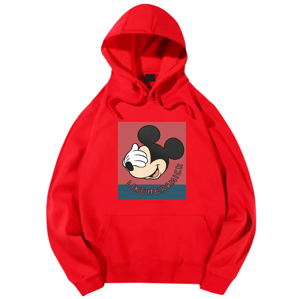Red Disney стильный Микки Маус Застенчивый Мультфильм Письмо печати Футболка Толстовка Пуловер Harajuku унисекс с длинным рукавом карман Топы 6 цветов - Цвет: Red