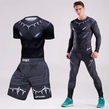 

Black panther MMA Bjj Boxing Jersey Sports T Shirt For Men Avengers Rashguard Long Sleeve Fitness Muay Thai Sweater Pants Shorts