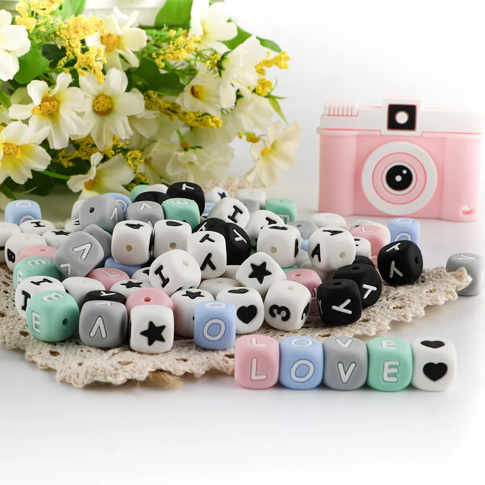 

Silicone Letter Beads 100/200/500Pcs 12MM English Beads Letters Number For Bracelets Jewelry DIY Pacifier Chain Accessories