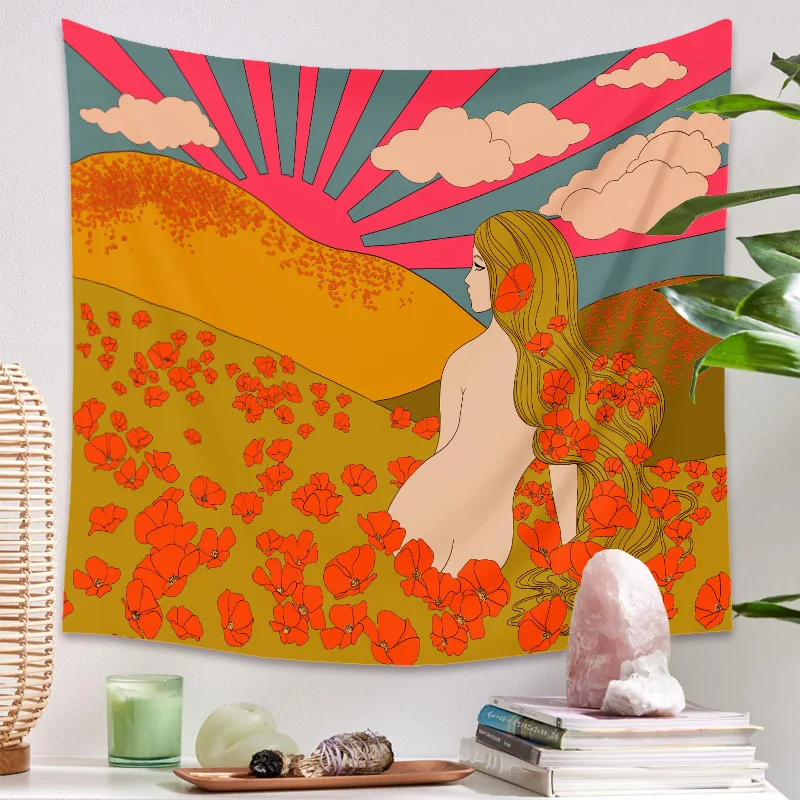 

Ins скандинавском Sun Moon гобелен, расшитый звездами, с цветным абстрактным милые животные Олень настенный гобелен ткань гобелены для дома и общежития фантазия Декор