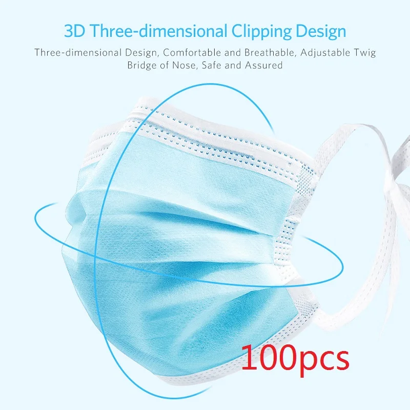 

100pcs Disposable Masks Non Woven Anti-dust 3 Layers Breathable Respirator Anti Virus Epidemic Cover Face/Dust Masks Mask