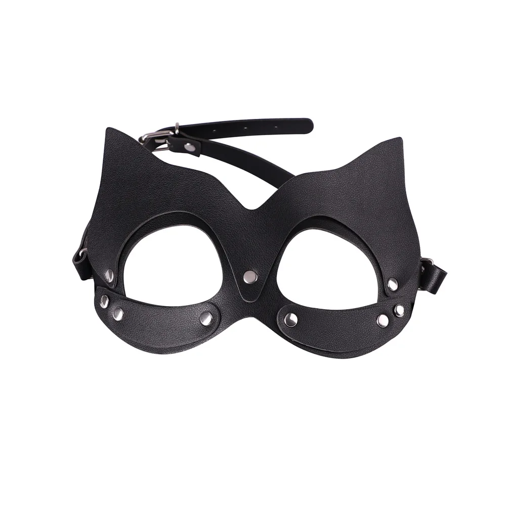 Сексуальная Женская Связывание PU кожаная маска для глаз кошачий капюшон Половина лица Карнавальная маска на Хеллоуин бондаж Фетиш ролевые игры костюм вечерние БДСМ - Цвет: Dark Night Black