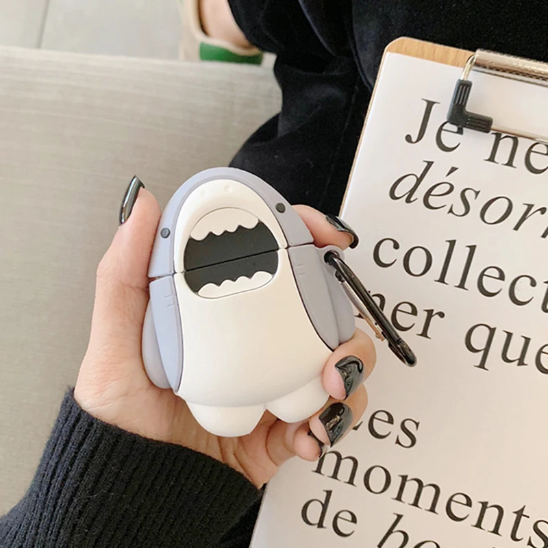 Милый чехол для гарнитуры с большой акулой Airpods 1 2 силиконовый наушников Bluetooth