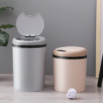 

New Touchless Rubbish Bin For Kitchen Automatic Trash Bin Round Shape Bathroom Rubbish Bins Living Room Trash Can
