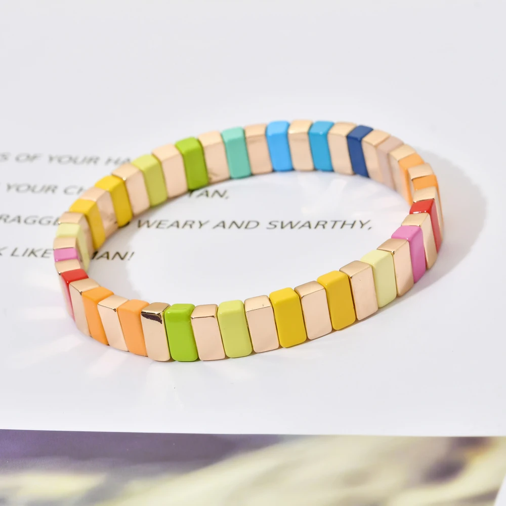 Women Rainbow Bracelets Fashion Handmade Enamel Bracelet Tile Beaded Jewelry Pulsera Stackable Geometric Bangle Factory Bracelet Jewelry