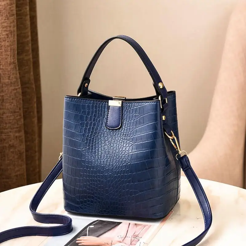 Роскошные женские сумки из крокодиловой кожи с принтом, женские сумки на плечо, новинка - Цвет: Blue