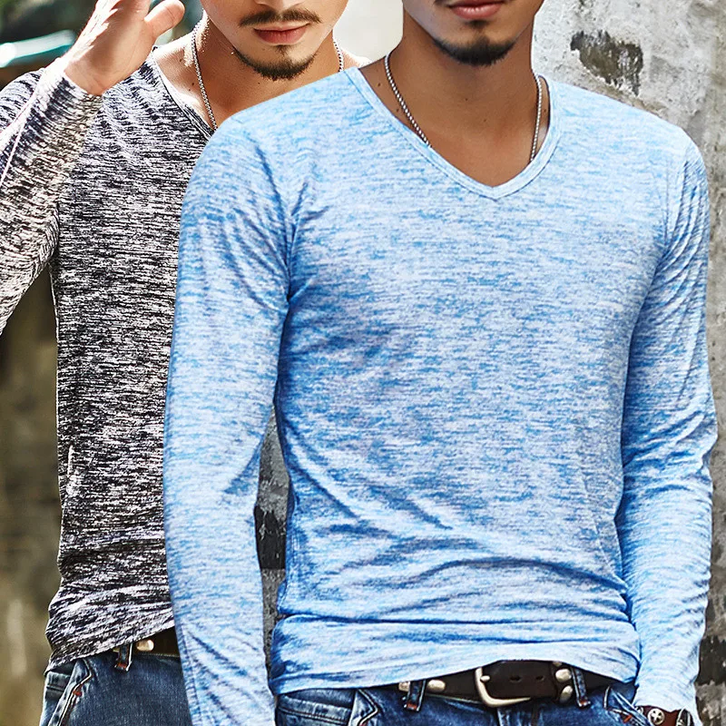 

2020 NEW Trendy Men T Shirt Casual Long Sleeve Slim Men's Basic Tops Tees Summer Stretch T-shirt Mens Clothing
