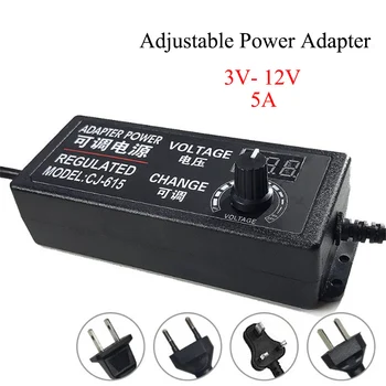 

3-12V 5A Multi-function Adjustable Power Adapter DC Adapters With Display Screen Voltage Regulated Power Supply For LED Lights