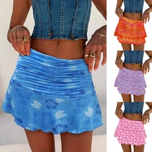 

Pleated Skirt Short Skirt Womens Summer Floral Mini Hip Skirt Ladies Beach Skater Sundress Skirts for Holiday Or Shopping Wear