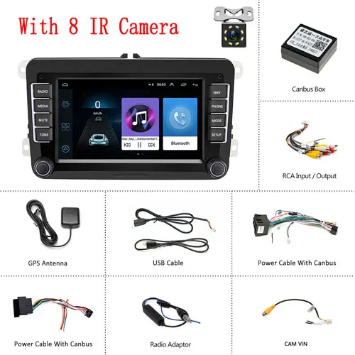 Podofo Android автомобильный Радио gps Wifi Bluetooth Автомобильный мультимедийный плеер " HD 2Din Аудио Стерео сенсорный Авторадио MirrorLink для Автомобили VW - Цвет: With 8 IR Camera