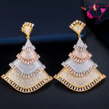 

Middle eastern personality luxurious tricolour full zircon dress earrings drop earrings for women wedding and party