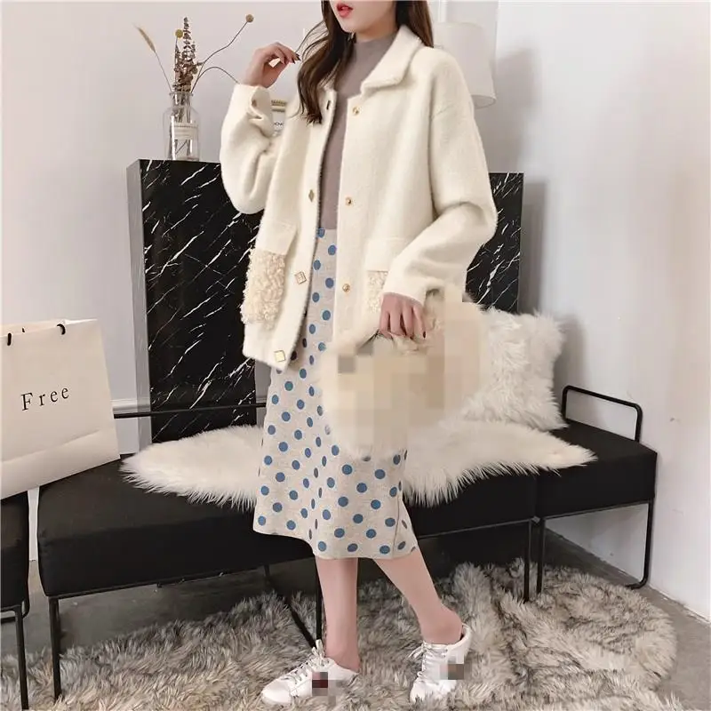 Женский осенний зимний теплый бархатный короткий кардиган, повседневный кашемировый свитер с карманами, бархатная куртка с отложным воротником