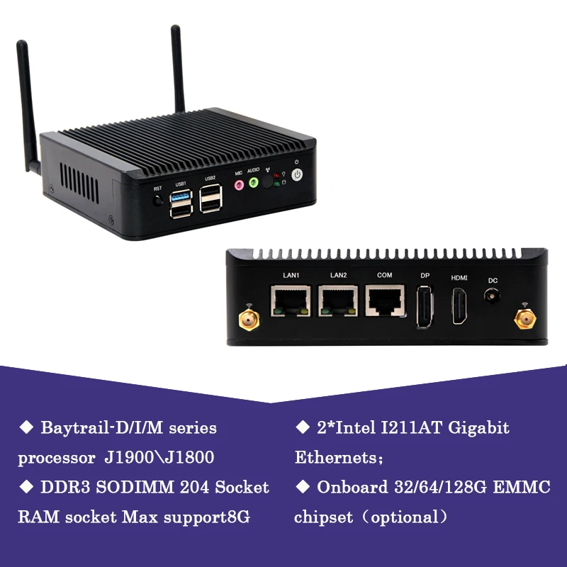 Мини компьютер без вентилятора Pfsense Nano itx 4G DDR3 Cerelon J1900 J1800 Ubuntu linux|Промышленные