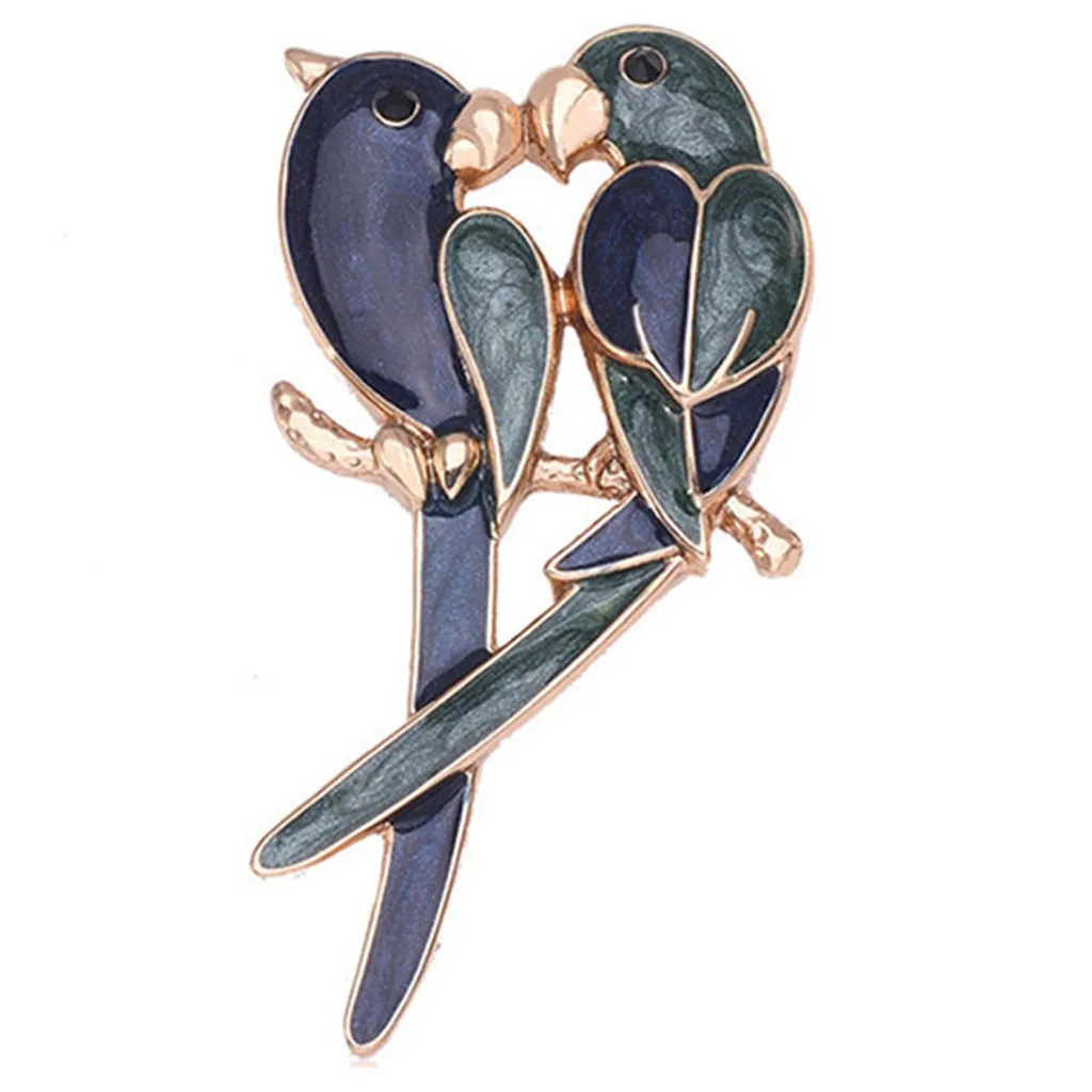 2pcs Vintage Green Enamel Bird Brooch Pin Gold Tone Costume Jewelry Gift