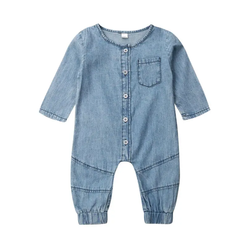 

New Fall Infant Kid Baby Girl Boy Clothes Soft Denim Romper Jumpsuit Outfits Casual Autumn Long Sleeve Baby Clothing wholesale