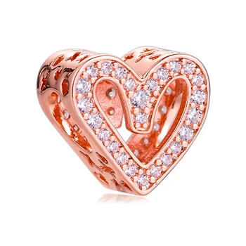 

QANDOCCI 2020 Valentines Fits Pandora Bracelet 925 Sterling Silver Rose Sparkling Freehand Heart Charms Beads for Jewelry Making
