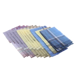 Mouchoir de poche carré pour hommes, 100% coton, carreaux, imprimé, 12 pièces 