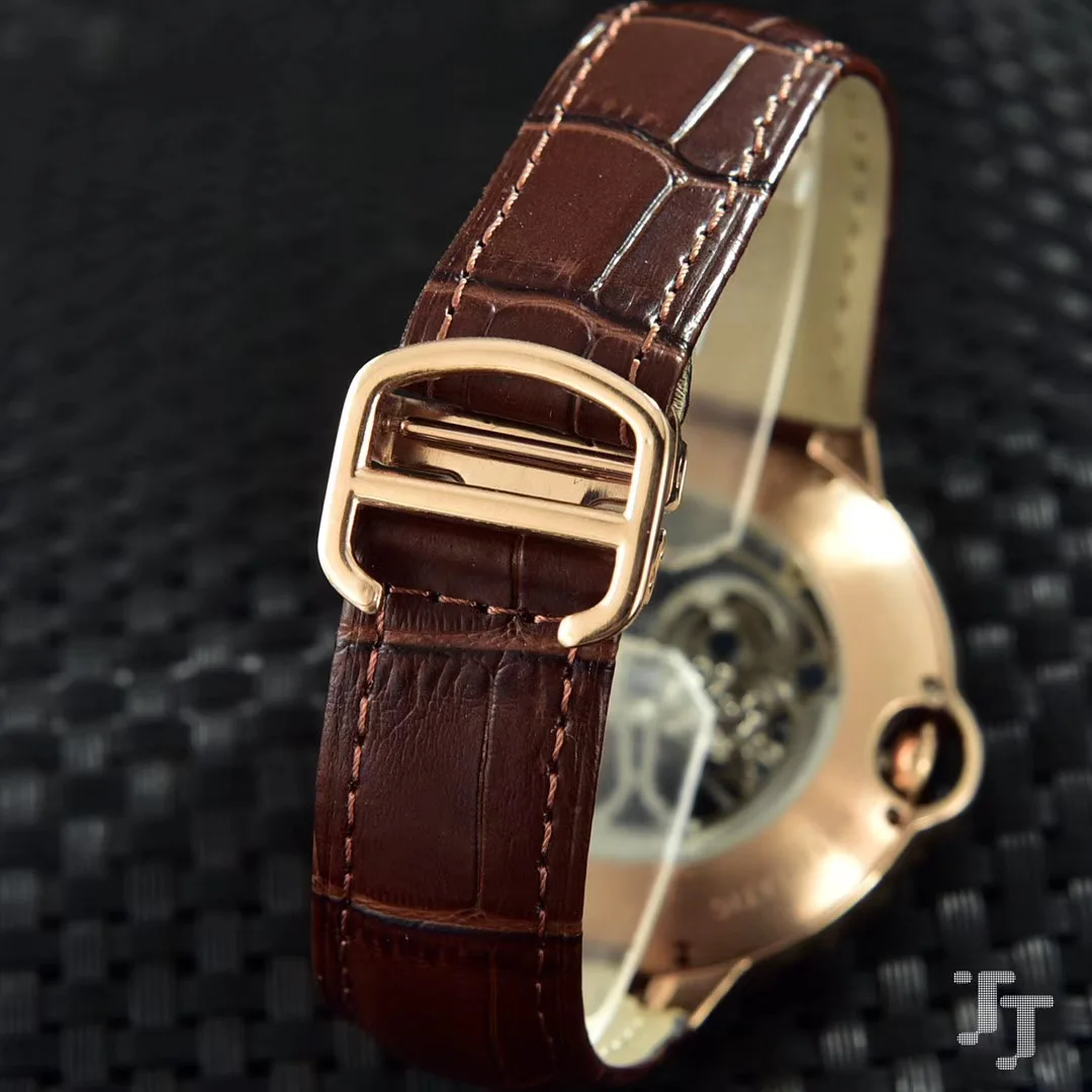 Famous Brand New Men Black Brown Leather Diamond Bezel Automatic Mechanical Watch Stainless Steel S