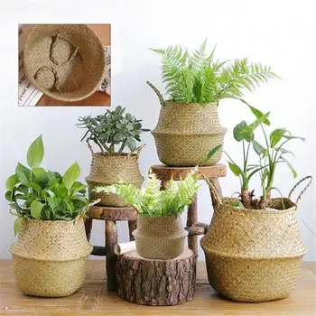 

SOLEDI Straw Cleaning Plant Flower Pots Nursery Handmade Gift Creative Woven Handheld Toy Foldable Laundry Organizer Rattan