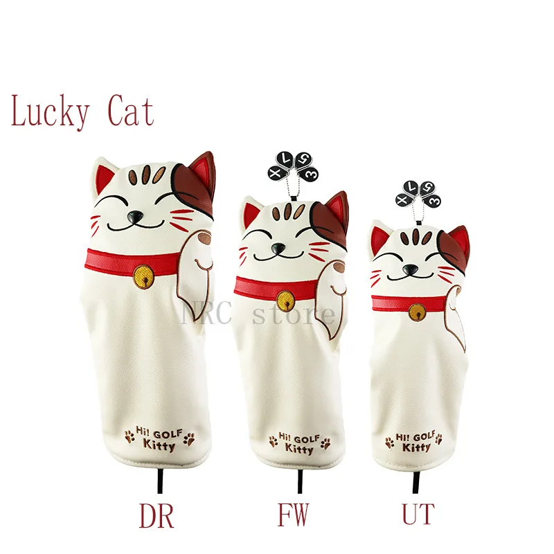 NRC Golf club Head Covers Headcover Driver Fairway Wood Hybrid Covers Set  Cartoon Animal Cat Lucky Kitty