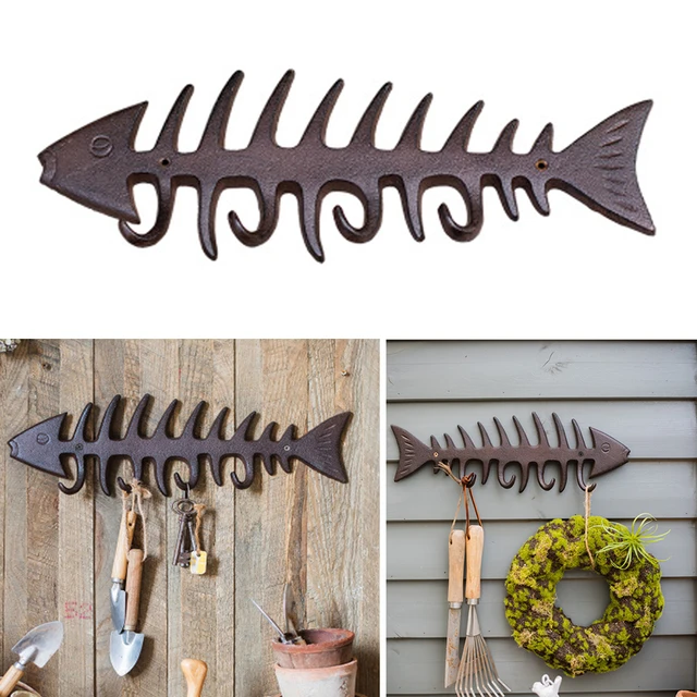 Home Decor Cast Iron Decorative Wall Hooks Fish Bone Shape Key Hanger  Pastoral Vintage Series Coat Hook Bar Decoration Adornment