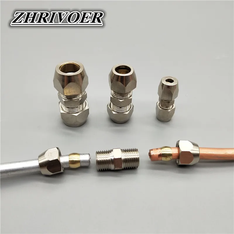 Pipe Fitting Compression Ferrule Tube Fitting 4 6 8 10 12 14 16mm Brass Pipe Double Card Set Copper Joints Tubing Nut Lock Double Straight