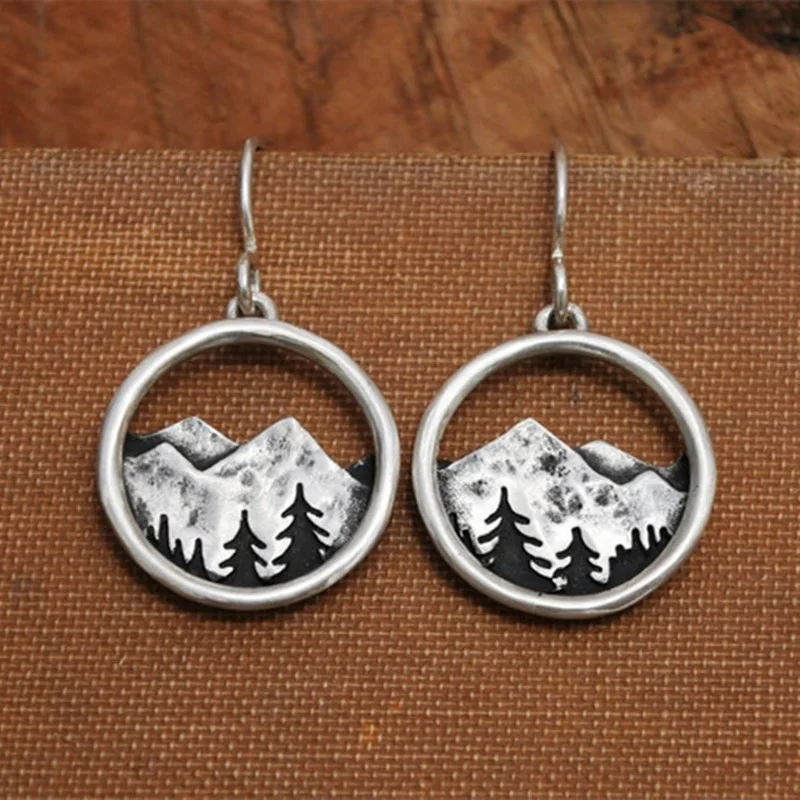 Alpine Dreamer Drop Earring Silver Mountain Pines Round Dangle Earrings for Women Wedding Fashion Statement Jewelry Gift drop earrings dangle earrings silver jewelry