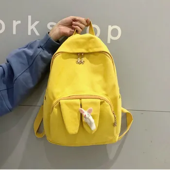 

2020 new simple and portable large capacity Small fresh rabbit backpack girl student canvas backpack large capacity backpack