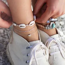 Женский многослойный ножной браслет в виде сердца с глубокими морскими ракушками ручной работы модный и индивидуальный популярный стиль E0047