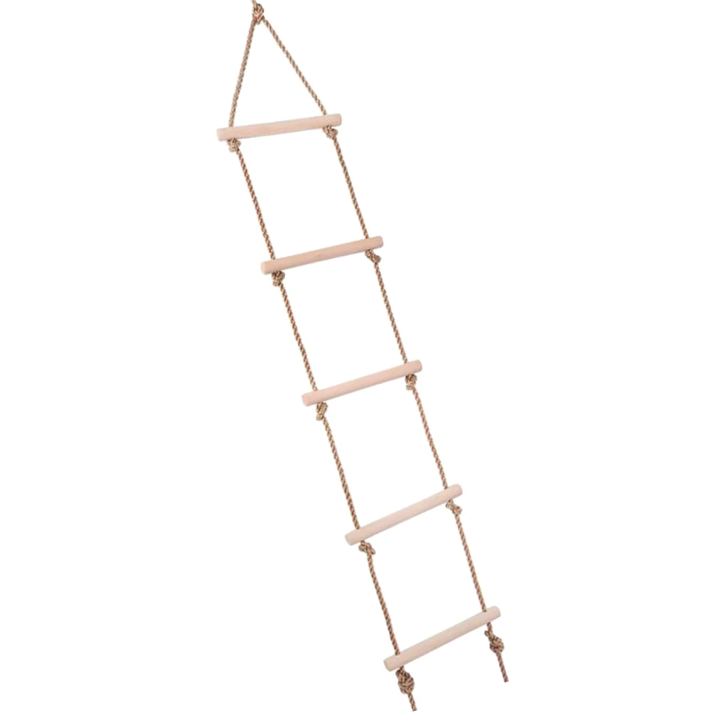 Playground Climbing Wooden Rope Ladder for Kids Indoor/Outdoor - 5.7 Feet Length, 30KG Load Bearing 5