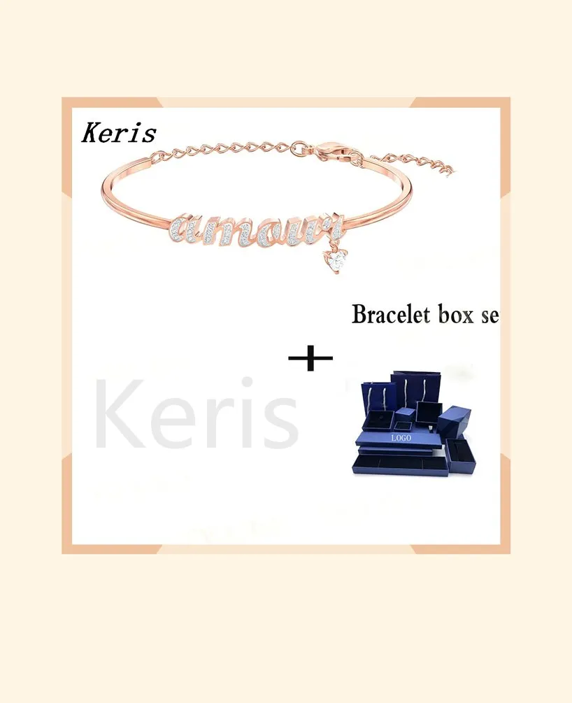 

SWA 2019 New Amour Lettering Lucky To Heaven Rose Gold Bracelet With Shiny Crystal Pattern Women Fashion Wedding Bracelet