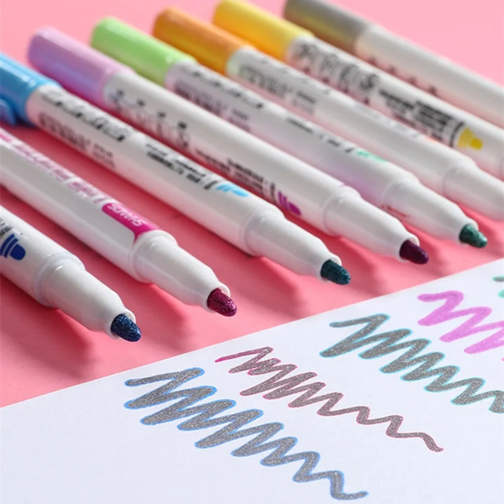 Рисование двойной линии контурная ручка маркер 8 цветов для школы#3O10
