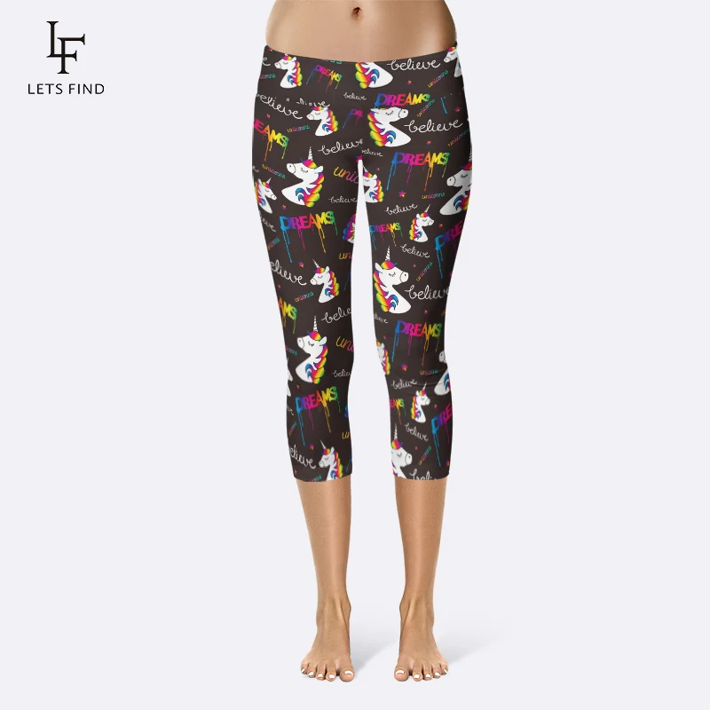 LETSFIND Fashion Cartoon Unicorn Printing Women Fitness Capri Leggings High Waist Plus Size Elastic Slim Mid-Calf Leggings LETSFIND Fashion Cartoon Unicorn Printing Women Fitness Capri Leggings High Waist Plus Size Elastic Slim Mid-Calf Leggings