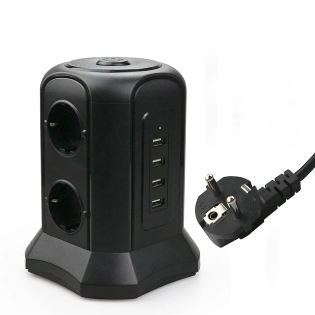 TESSAN 12-Way Socket Strip (2500W / 10A) 5 USB Ports, Multiple Sockets with Switch Overload Protection for Home Office, 2m cable TS-VB4U6E