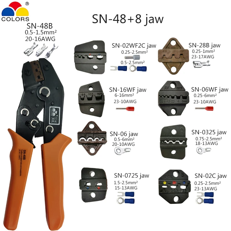 

Crimping pliers set SN-48B 8 jaw kit for 2.8 4.8 6.3 VH2.54 3.96 2510/tube/insulation terminals electrical clamp tools