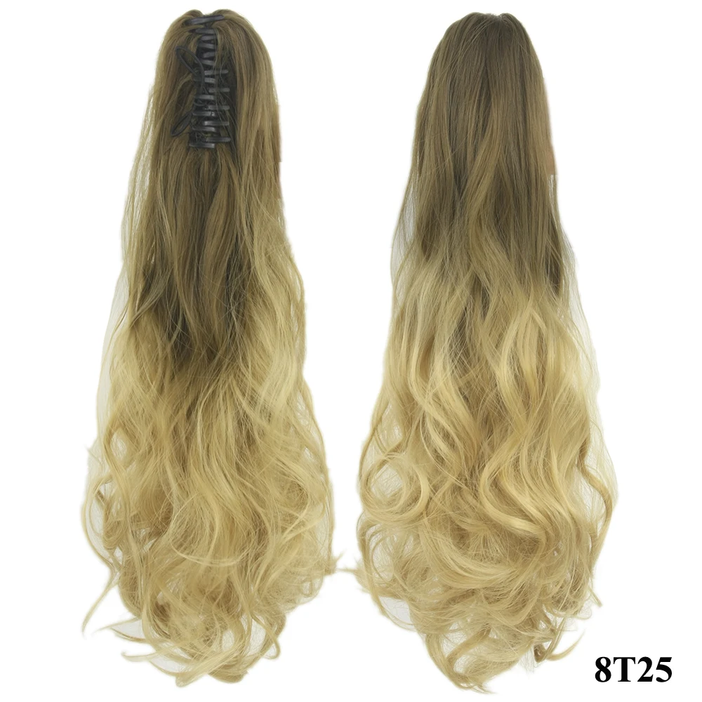 Curly 8T25 Soowee прямые длинные накладные волосы на заколках, блонд, черный, маленький конский хвост, высокотемпературное волокно, синтетические волосы на заколках, конские хвосты - Цвет: Curly 8T25