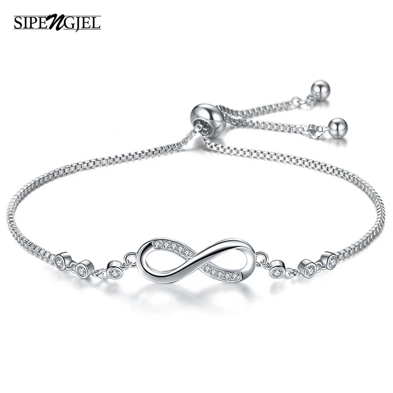 SIPENGJEL Fashion Cubic Zirconia Silve Color Infinity Bracelets Simple Korean Style Bracelets For Women Wedding Jewelry Gifts