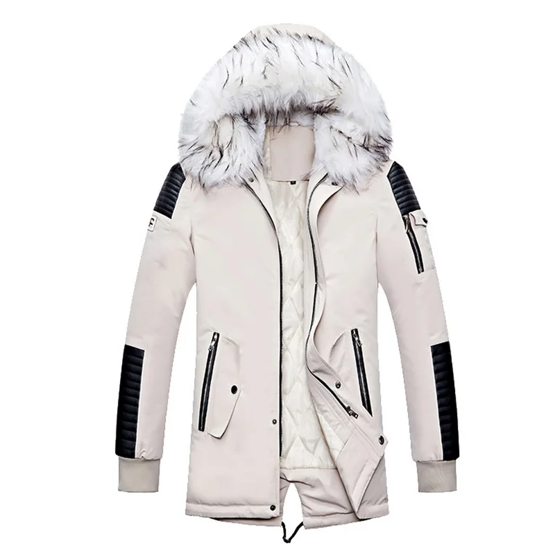 Cysincos брендовые зимние мужские парки, утепленные теплые парки, Повседневная Длинная Верхняя одежда с капюшоном и воротником, куртки, пальто для мужчин, veste homme - Цвет: White
