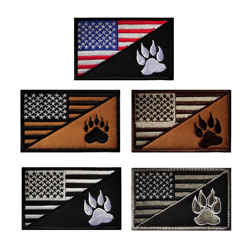 2AFTER1 Multicam USA American Flag K-9 Dog Handler Morale Tactical Embroidery Hook-And-Loop Patch 
