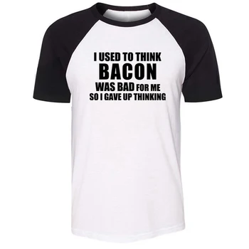 

I USED TO THINK BACON WAS BAD FOR ME SO I GAVE UP THINKING Mens Guys Printing T Shirt Graphic Tee Short Sleeve Cotton Tshirts