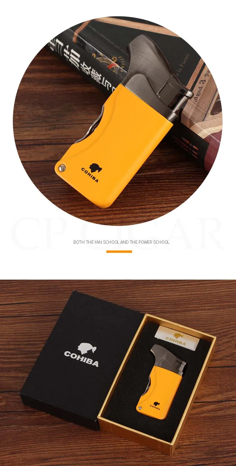 COHIBA карманная зажигалка, металлический ветрозащитный фонарь, струйный огонь, сигарета, сигара, газовая зажигалка, зажигалка/W, сигары, пробойник и подарочная коробка