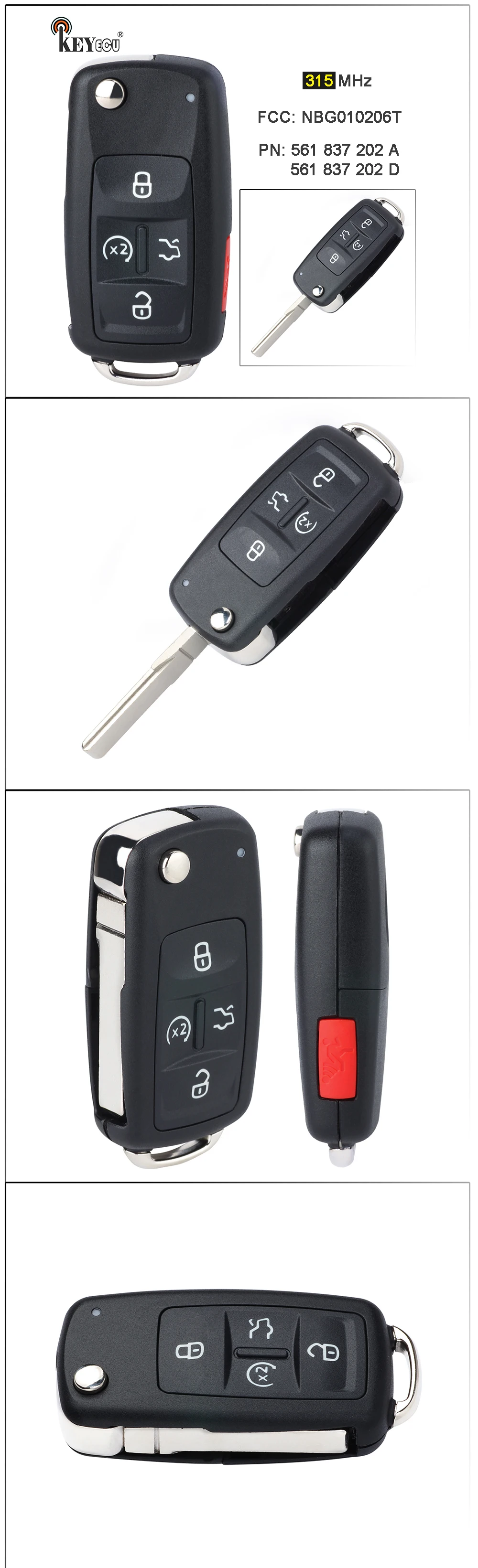 Keyforkess 315MHz ID48 Chip 561 837 202 A / 561837202D portachiavi A distanza per Volkswagen Golf Beetle Jetta Passat R32 Eos GTI Rabbit CC - H229b12b887ce496c9b2c352b4564c3d9N