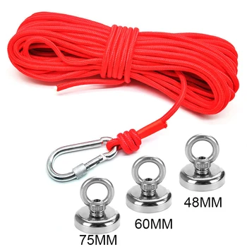 

250Kg Super Strong Magnet Strong D75 Neodymium Permanent Magnet Fishing Magnet With 10m Rope Option Magnetic Material Base