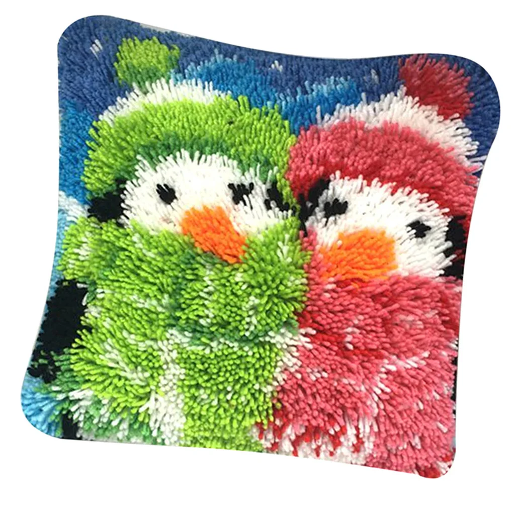 16X16 inch Christmas Latch Hook Crochet Needle Kits for DIY Throw Pillow Cover Sofa Cushion Cover Snowman with Pattern Printed 